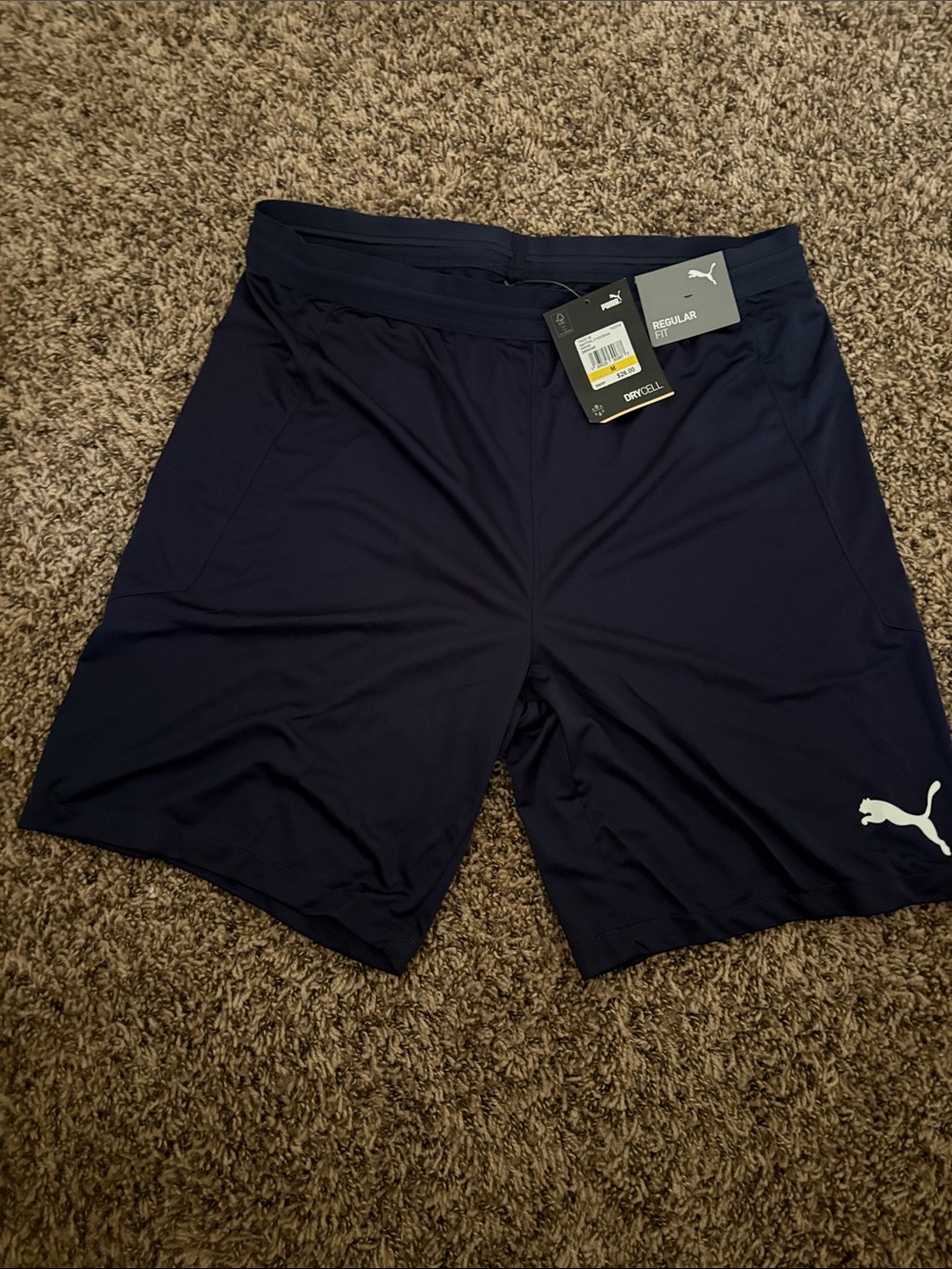 Puma Men’s Navy Athletic Shorts with White Logo